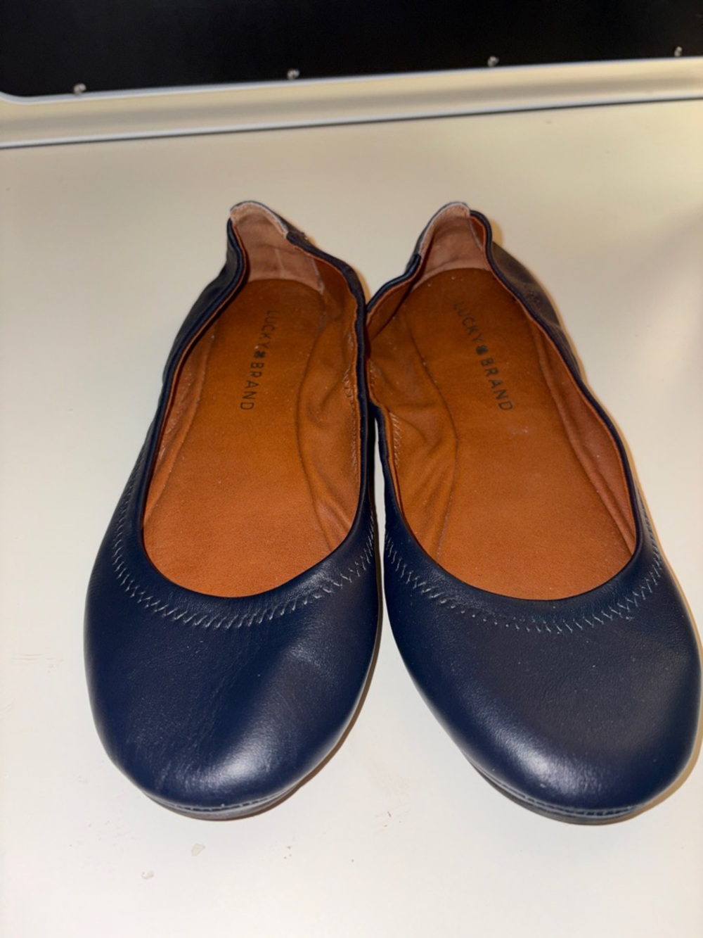 Lucky Brand Navy Leather Slip-On Ballet Flats
